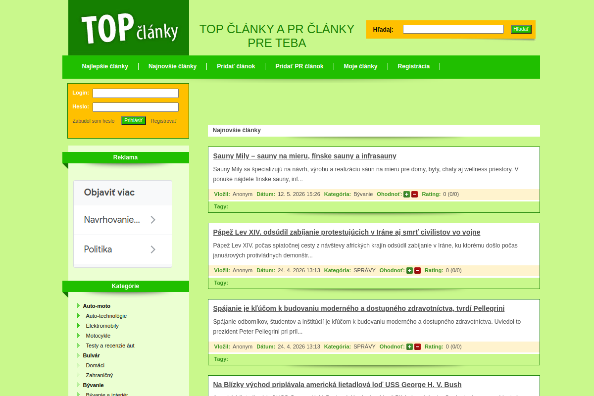 Náhľad webu TopČlánky.sk – články, blogy a PR obsah na jednom mieste