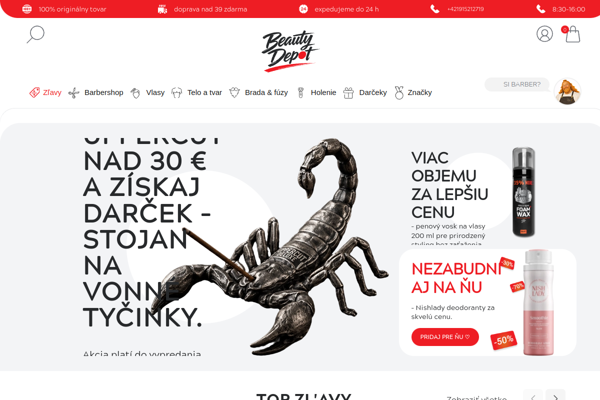 Náhľad webu Beautydepot.sk – kozmetika pre mužov, bradu, vlasy a barbershopy