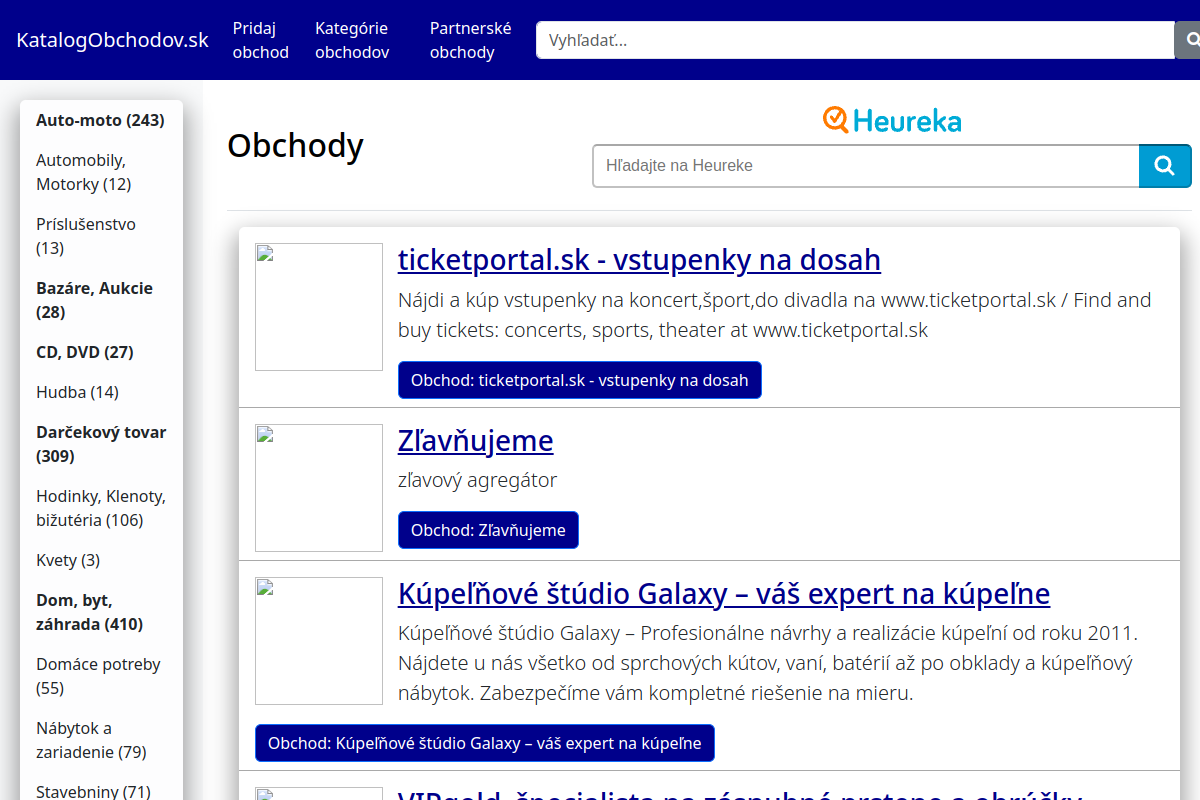 Náhľad webu KatalogObchodov.sk – overený katalóg obchodov a e-shopov
