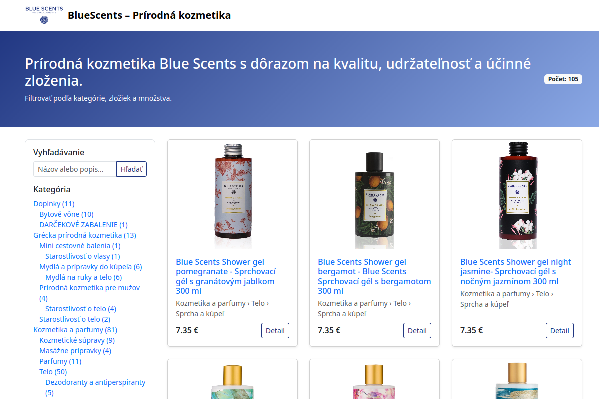 Náhľad webu BlueScents.sk – grécka prírodná kozmetika Blue Scents