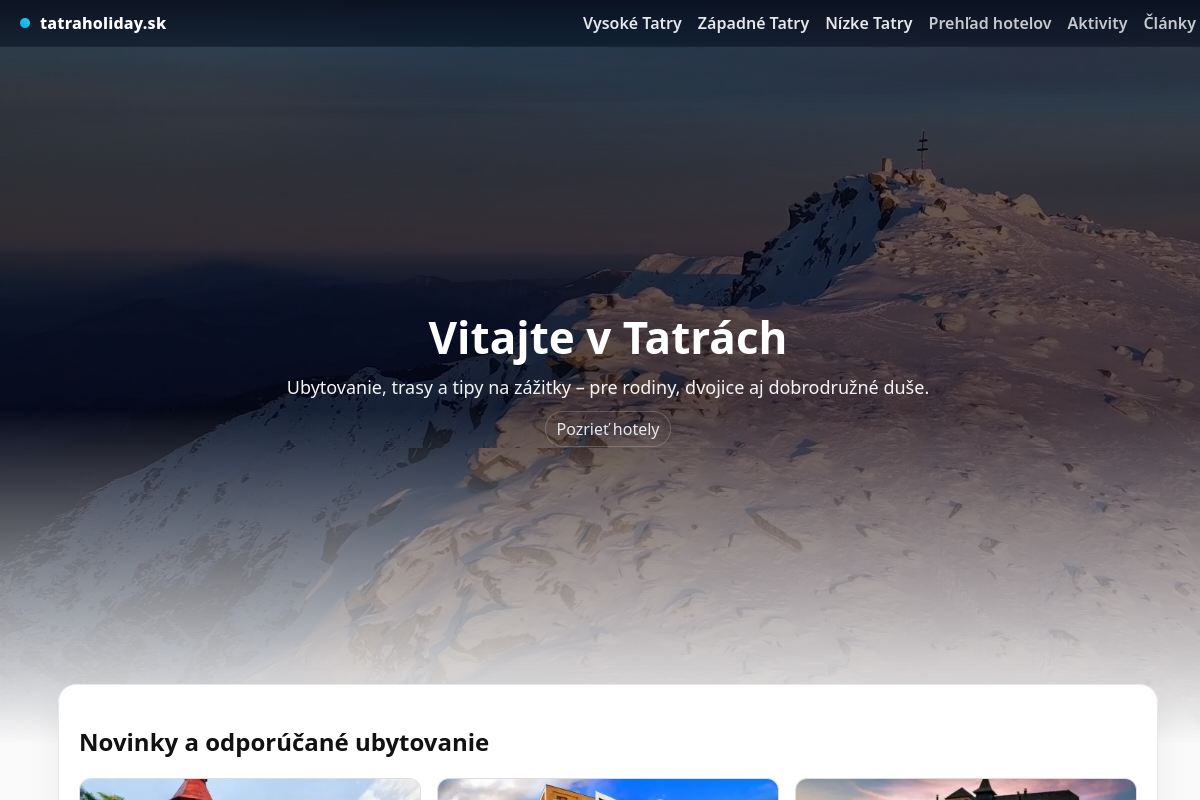 Náhľad webu TatraHoliday.sk – ubytovanie, hotely a tipy na zážitky v Tatrách