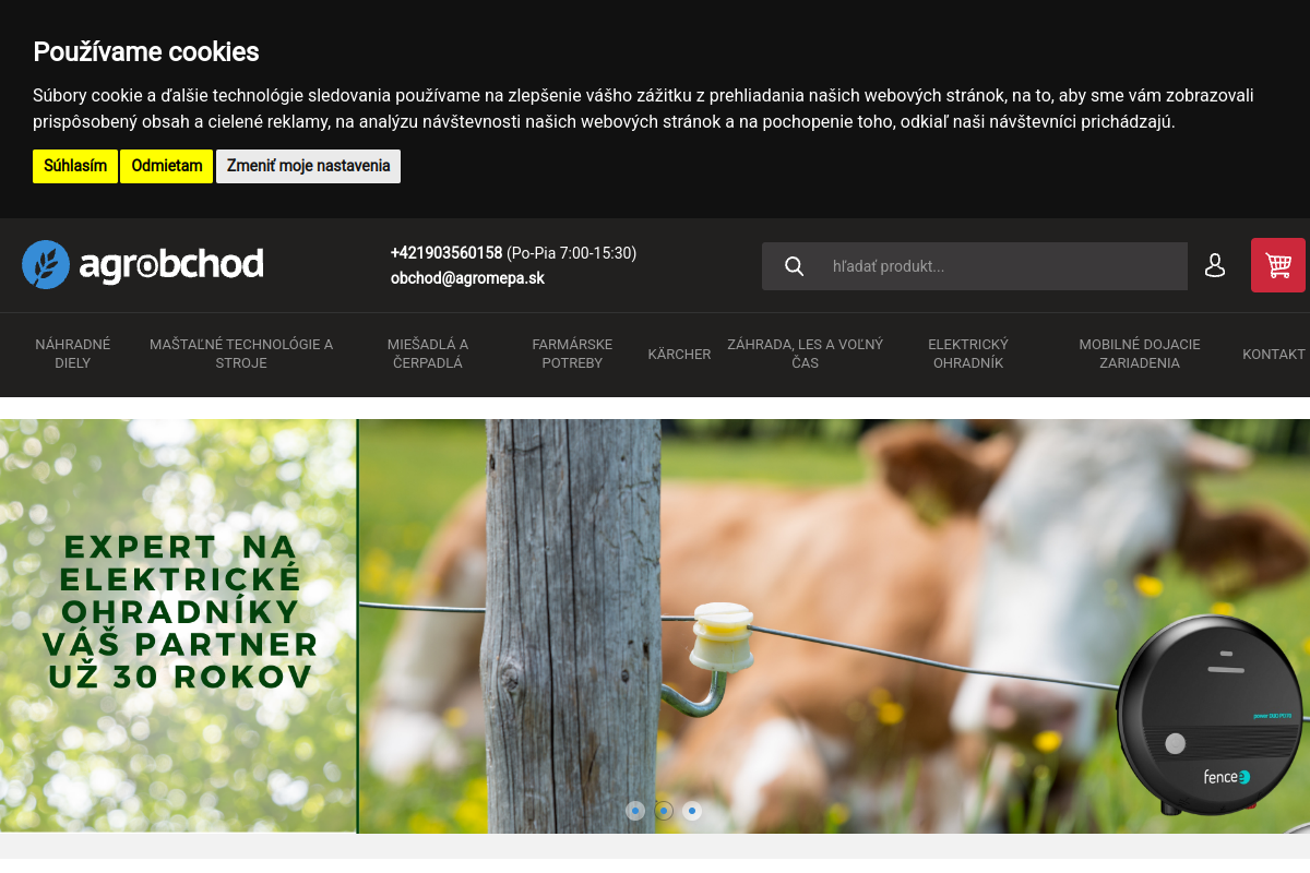 Náhľad webu Agroobchod.sk – všetko pre farmu, dielňu aj záhradu