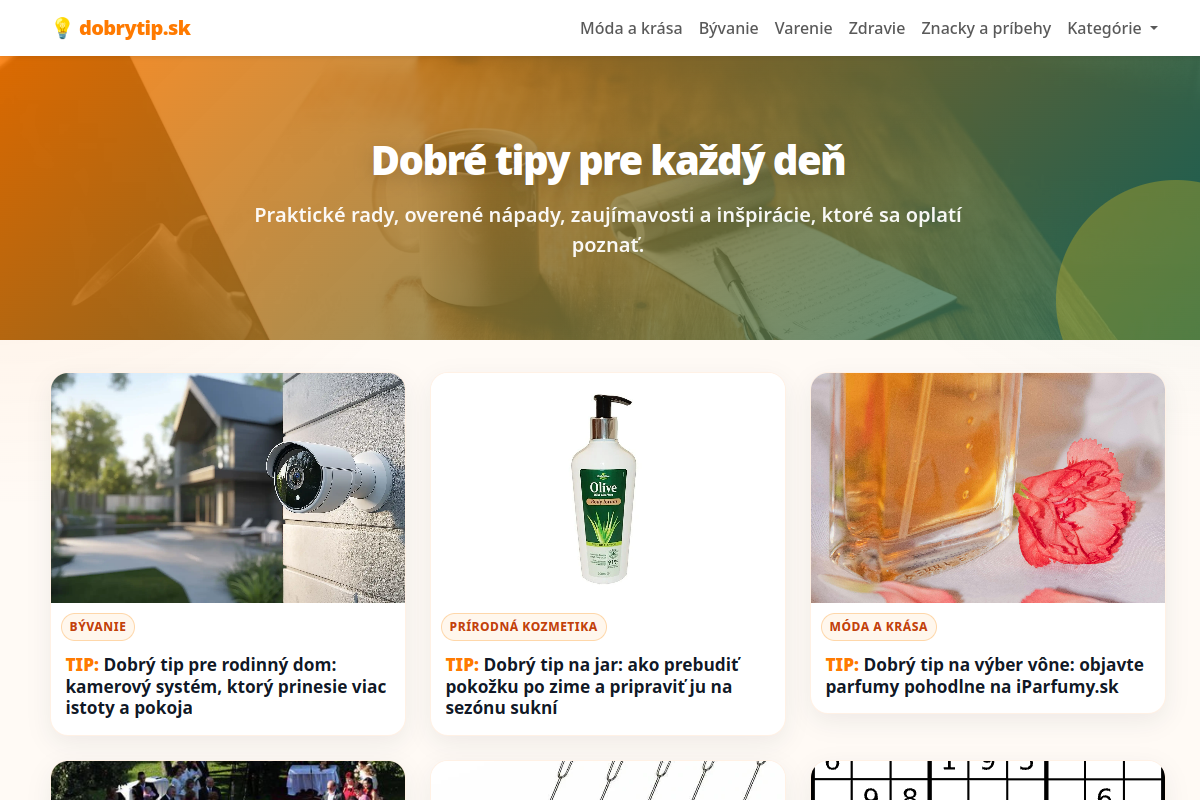 Náhľad webu DobrýTip.sk – praktické rady, dobré tipy a inšpirácia pre každý deň