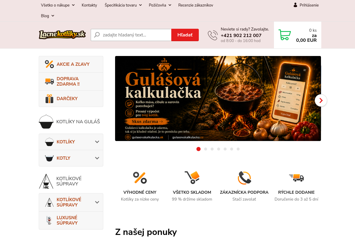Náhľad webu Lacné kotlíky – kotlíky na guláš, kotliny a potreby na varenie
