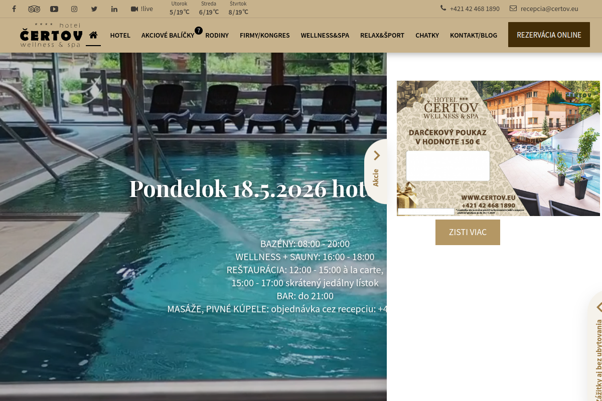 Náhľad webu Wellness & Spa Hotel Čertov*** – wellness pobyt v Javorníkoch