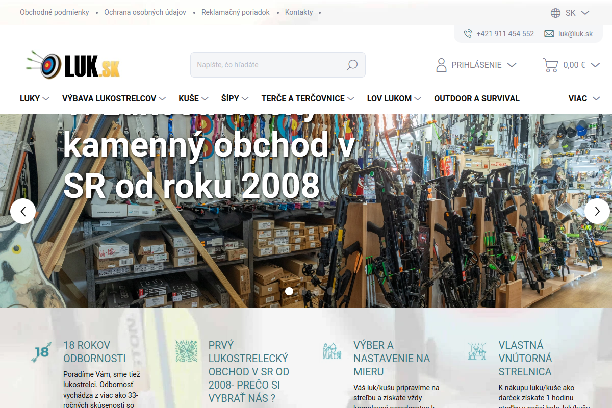 Náhľad webu LUK.sk – luky, kuše a lukostrelecké potreby od odborníkov