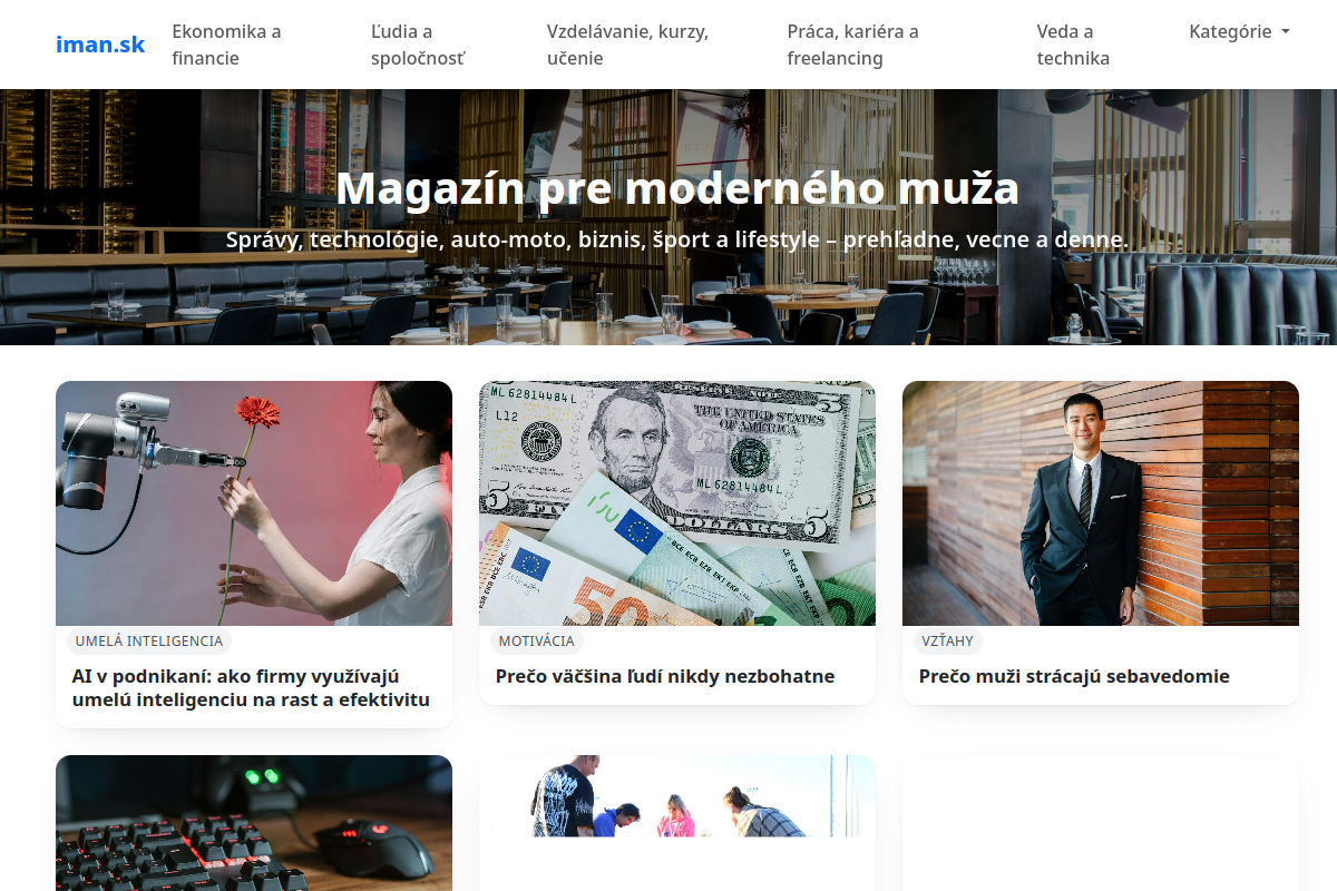 Náhľad webu IMAN.sk – magazín pre moderného muža