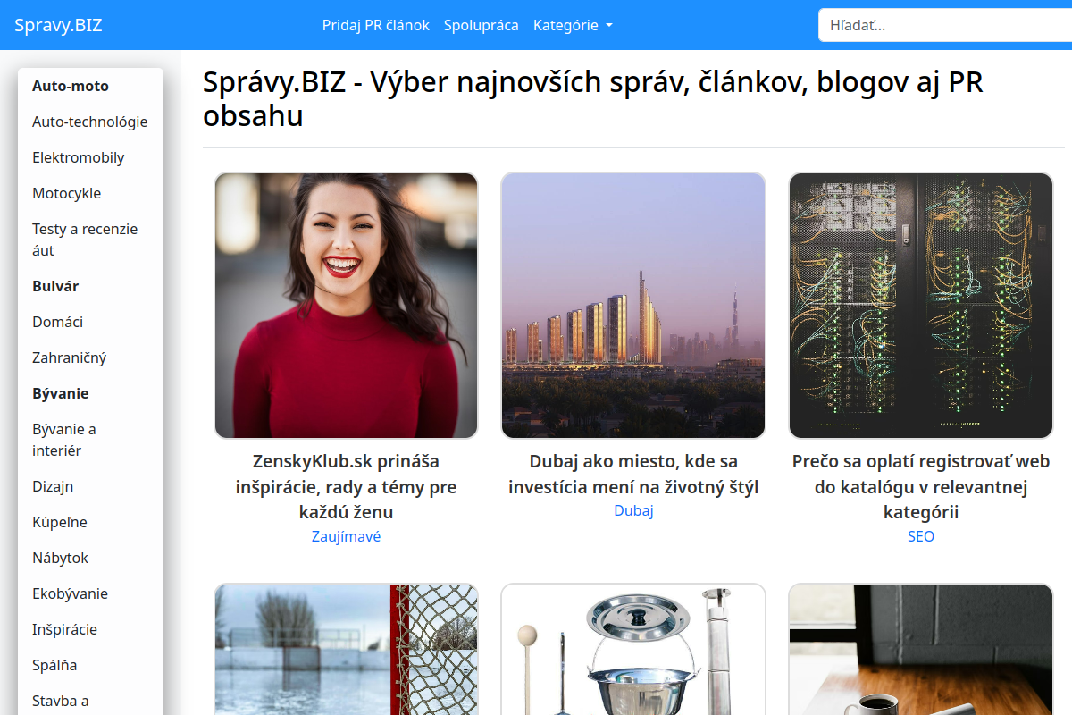 Náhľad webu Spravy.biz – články, novinky, zaujímavosti a PR obsah