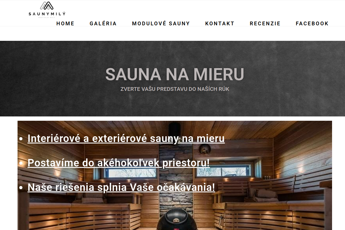 Náhľad webu Sauny Mily – sauny na mieru, fínske sauny a infrasauny